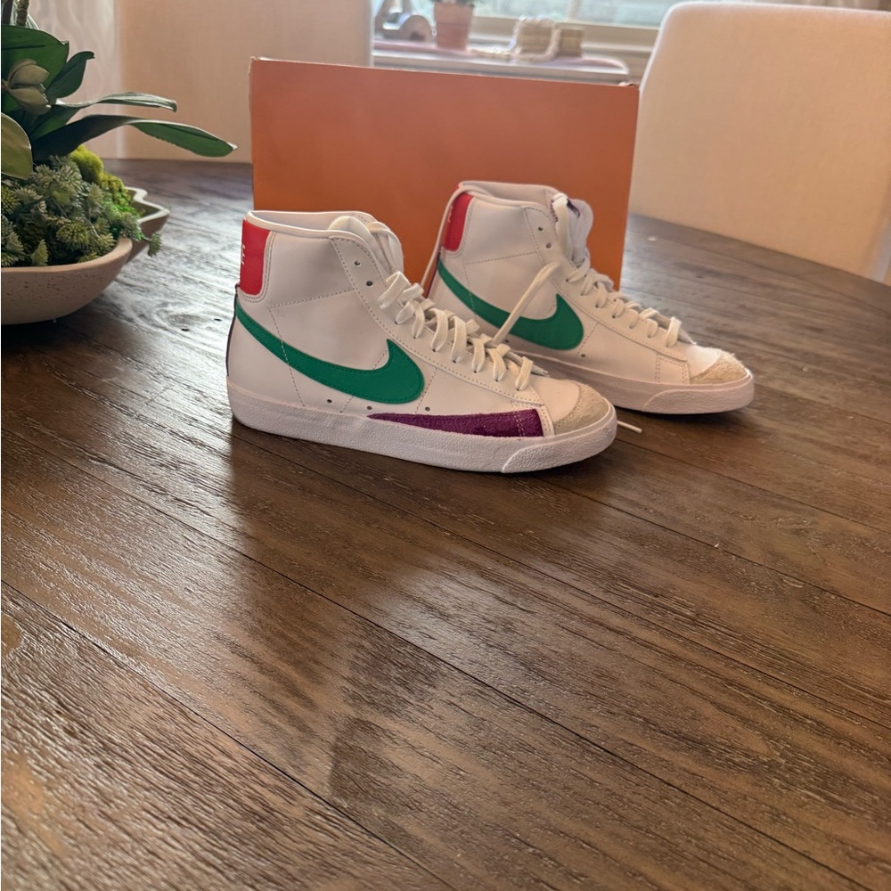 Nike White High-Tops with Green and Red Accents
